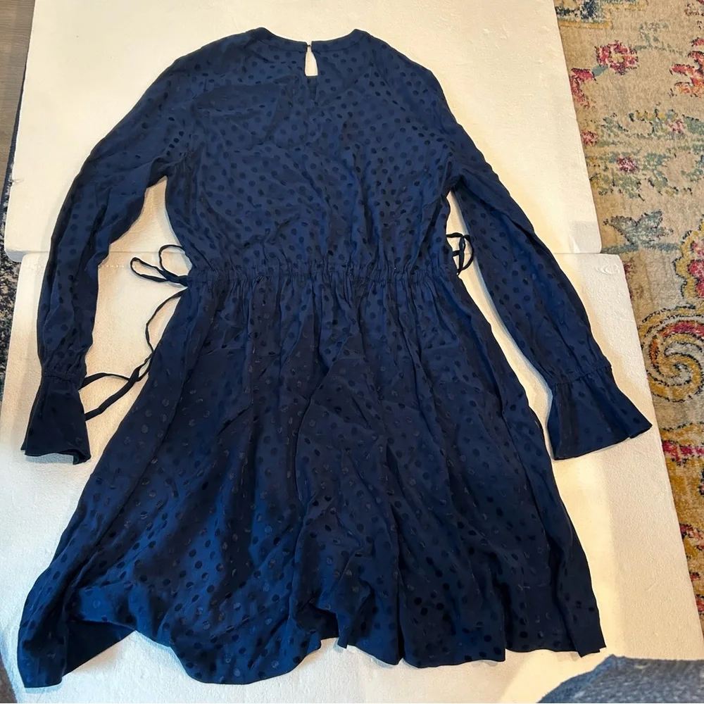 Sandro Paris navy polka dot mini dress fit and flare long sleeve - Picture 11 of 14